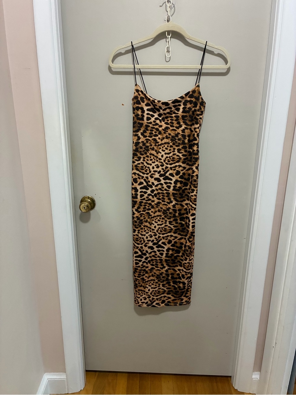 naked wardrobe Leopard-Print Midi Dress in Tan and Black